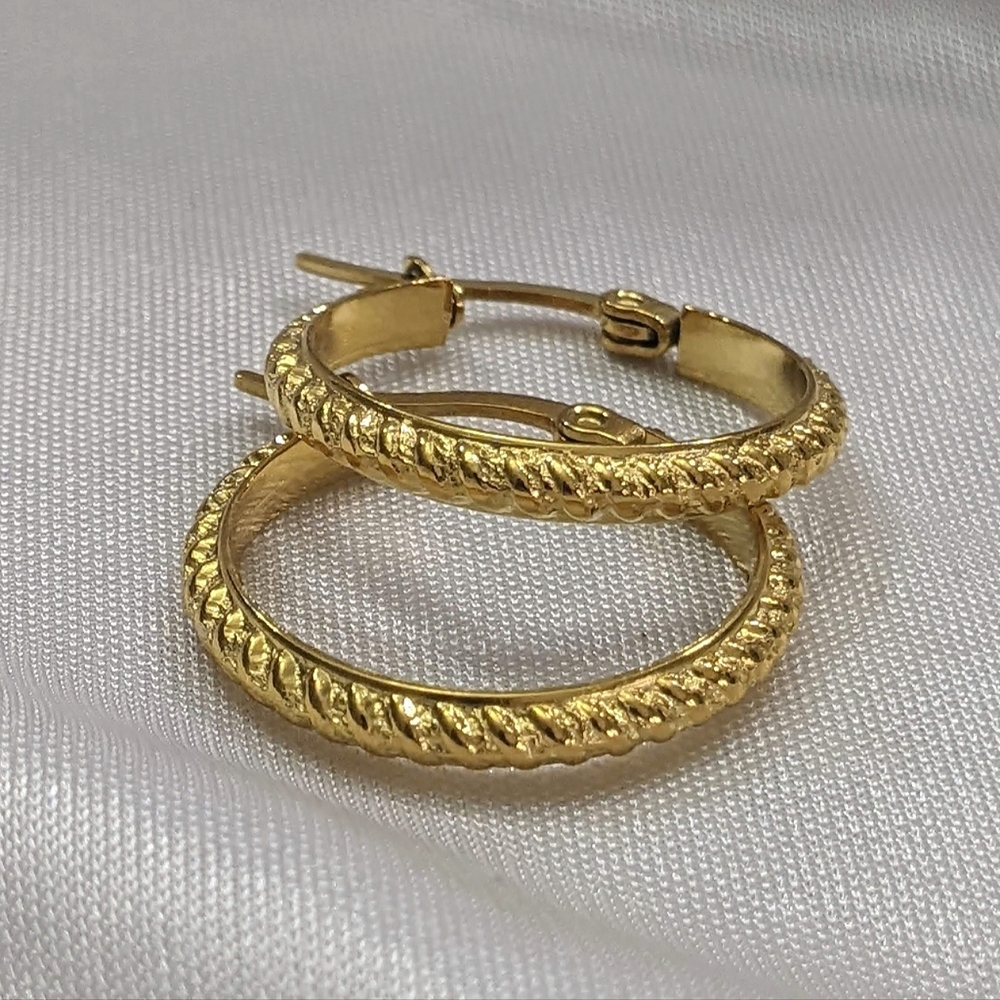 Hoop Earrings 20MM Gold Plated Over Stainless Steel Hoop With Beautiful Details